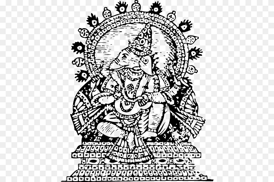 Outline Drawing Line Power Indian Lord God Hindu Black And White Ganesh Art, Animal, Dinosaur, Reptile Free Transparent Png