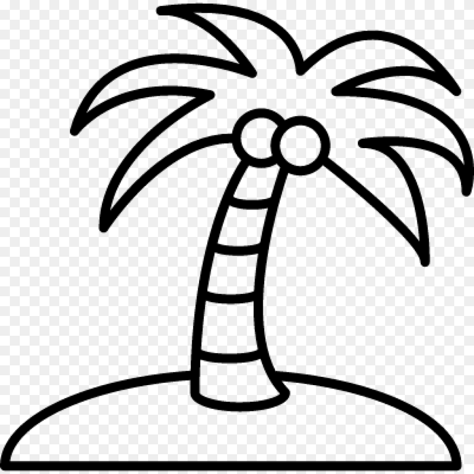 Outline Of Coconut Tree Clipart, Gray Png Image