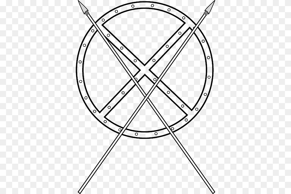 Outline Shield Round Arms Spear Crossed Spears Shield And Spear Clipart, Weapon, Bow Png