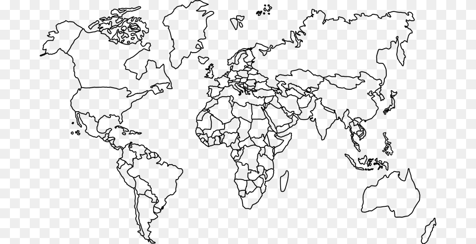 Outline World Map Sticker, Gray Free Png Download