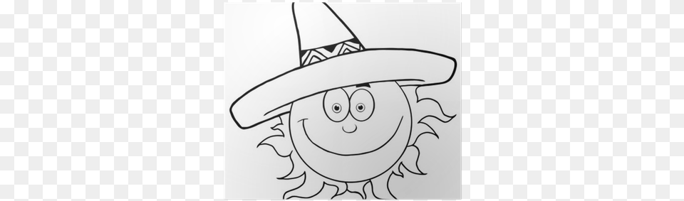 Outlined Smiling Sun With Sombrero Hat Poster Pixers Sun Wearing A Sombrero, Clothing, Art, Animal, Fish Free Png