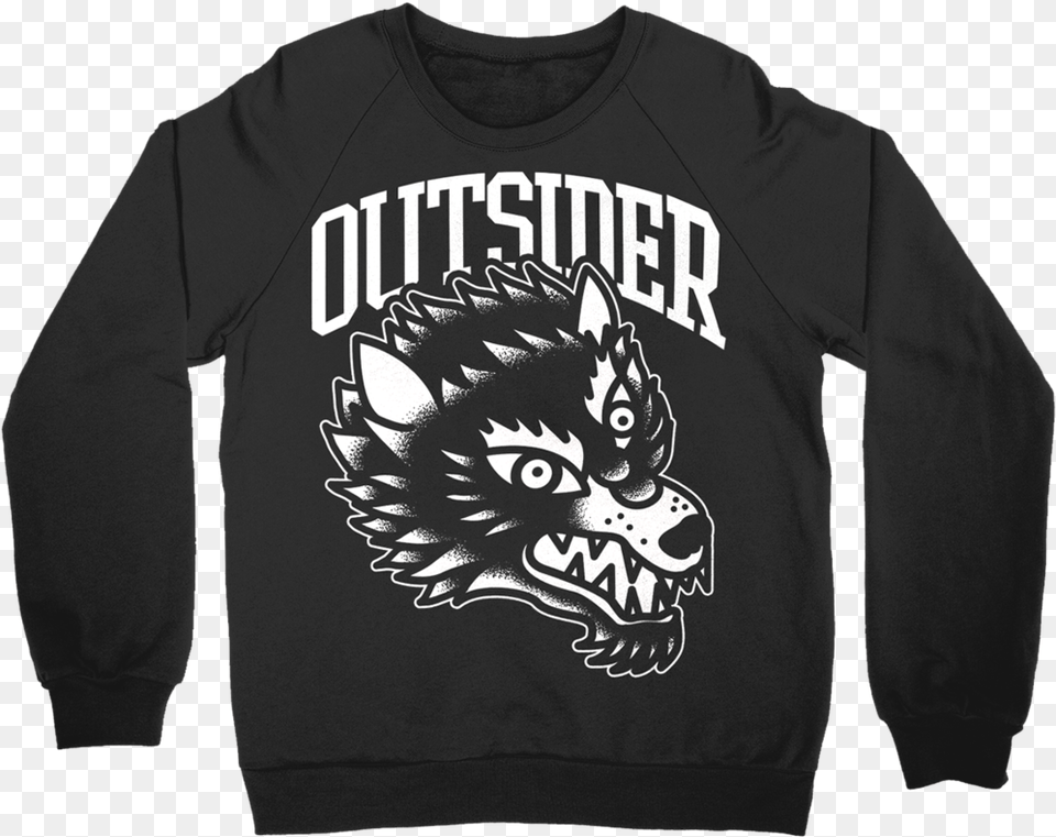 Outsider Wolf Crew Neck, Clothing, Hoodie, Knitwear, Long Sleeve Png Image
