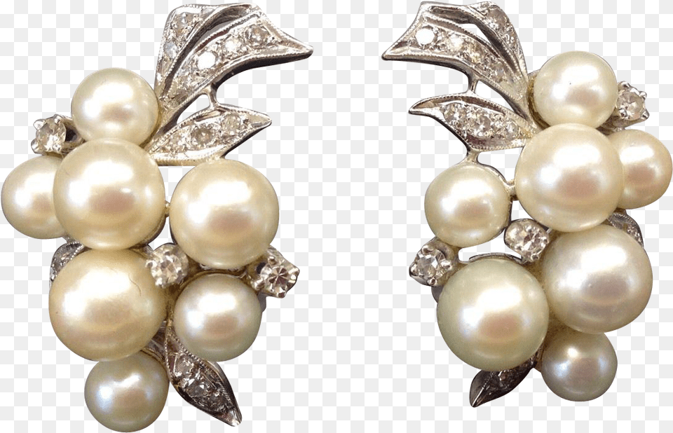 Outstanding Art Deco 1940s 1950s Diamond Cultured Pearl, Accessories, Jewelry, Earring Free Transparent Png