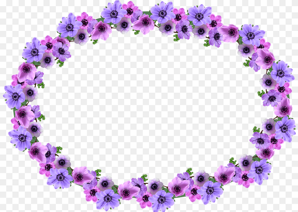 Oval Floral Border Design, Flower, Geranium, Plant, Purple Png
