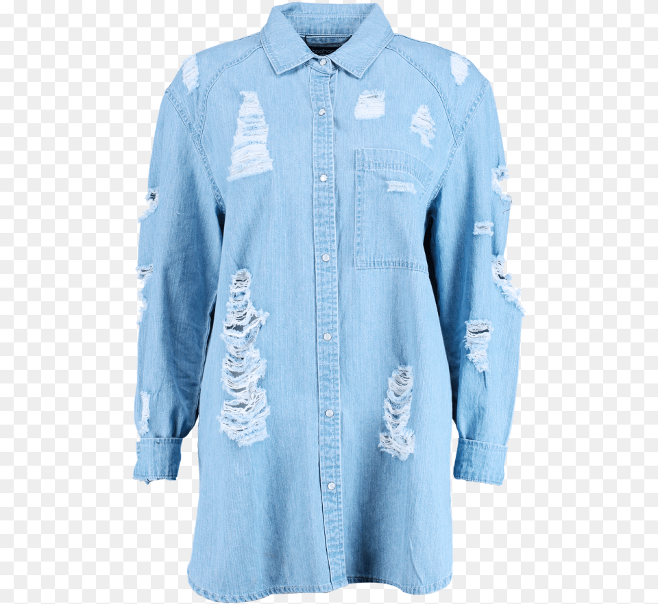 Oversized Ripped Denim Shirt 20 Boohoo Shirt, Clothing, Jeans, Long Sleeve, Pants Free Png