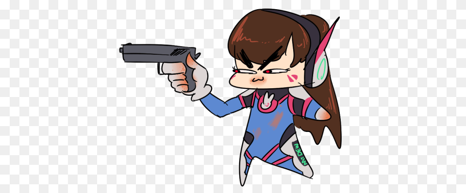 Overwatch Fans Have Turned Dva Into A Dorito Eating Gremlin, Weapon, Firearm, Publication, Handgun Free Png