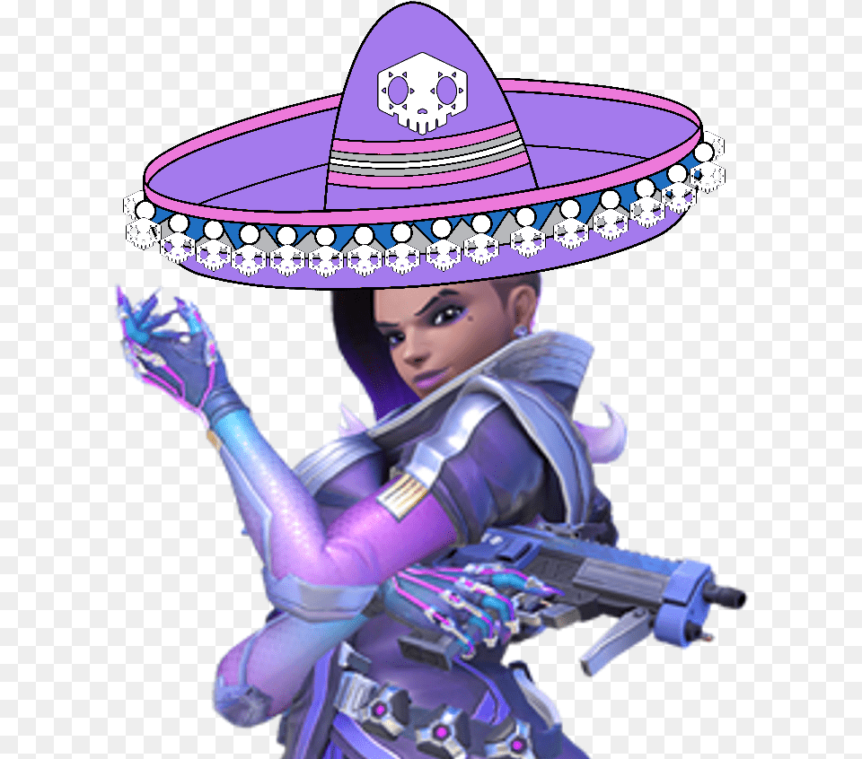 Overwatch Heroes Of The Storm Purple Violet Cartoon Sombra With A Sombrero, Clothing, Hat, Person, Face Png