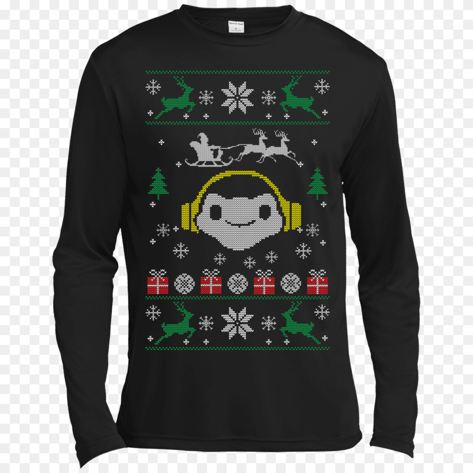 Overwatch Lucio Headphones Spray Ugly Sweater, Clothing, Sleeve, T-shirt, Long Sleeve Png Image