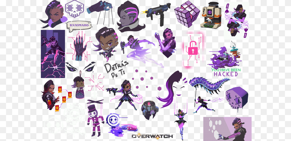 Overwatch Sombra Dva And Mercy, Art, Purple, Collage, Book Png