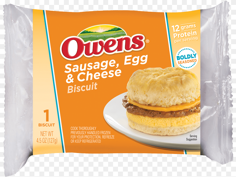 Owens Biscuit Breakfast Sandwich Sausage Egg Cheese Owens Breakfast Burritos, Burger, Food, Bread Png