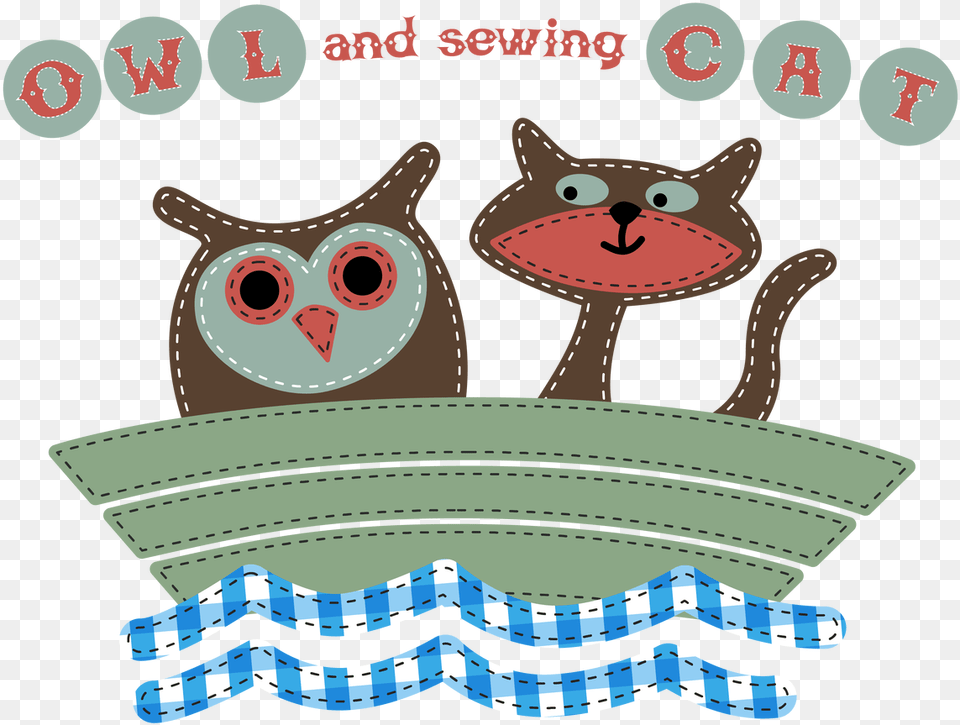 Owl And Sewing Cat, Applique, Pattern Png