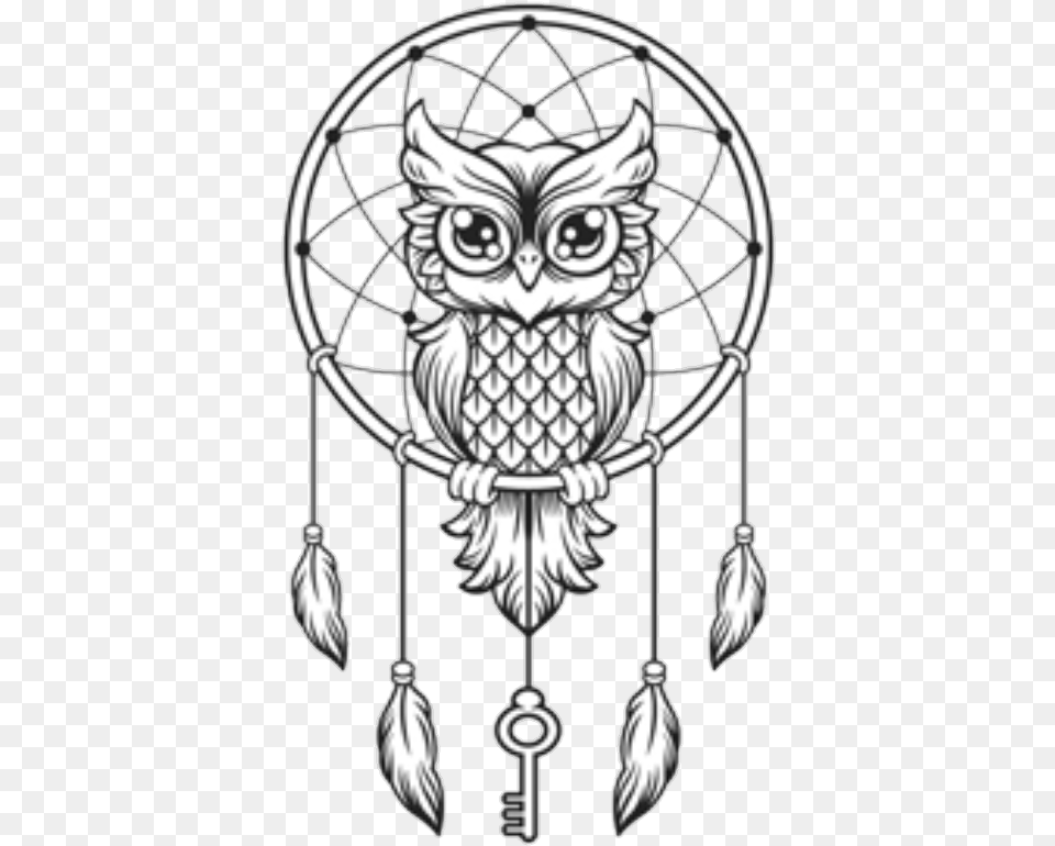 Owl Blackandwhite Dreamcatcher Owl Dream Catcher Tattoo, Art Free Transparent Png