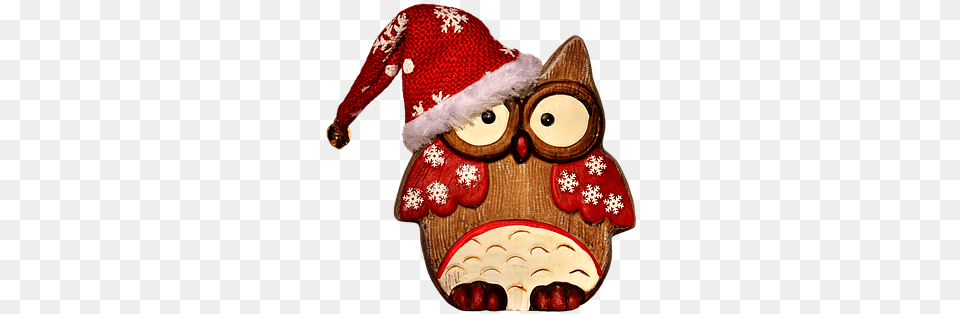 Owl Figure Wood Christmas Santa Hat Christmas Day Png