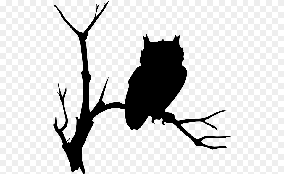 Owl On A Branch Clipart Black And White Clip Art Images, Silhouette, Stencil, Animal, Cat Png Image