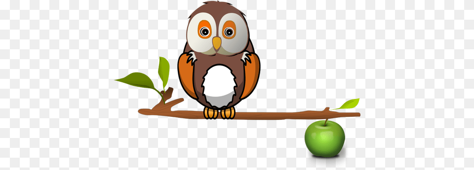 Owl On Apple Branch Vector Clip Art, Food, Fruit, Plant, Produce Free Png Download
