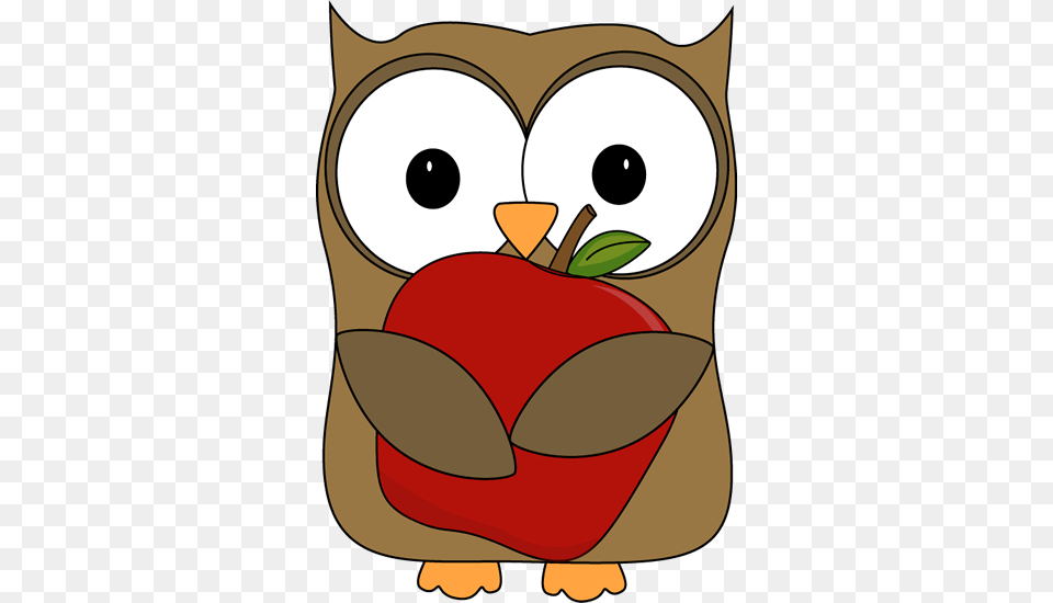 Owl With A Red Apple Schoolteacher Clip Art Owl, Food, Fruit, Plant, Produce Png Image