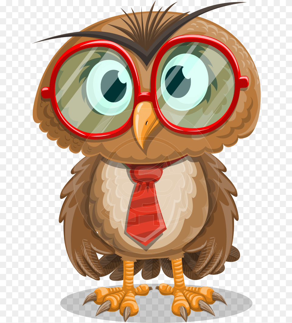 Owl With A Tie Cartoon Vector Character Aka Owlbert Owl With Glasses Cartoon, Animal, Beak, Bird, Accessories Png
