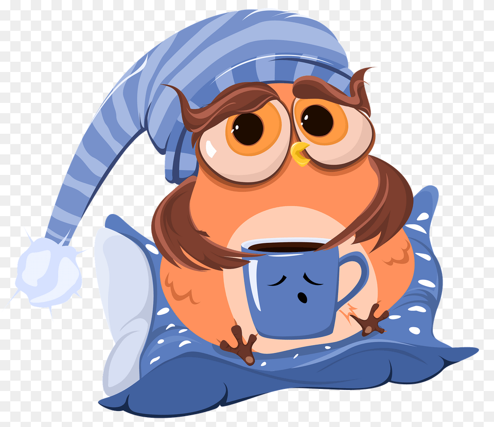 Owl With Coffee Clipart, Cartoon, Baby, Person, Art Free Png