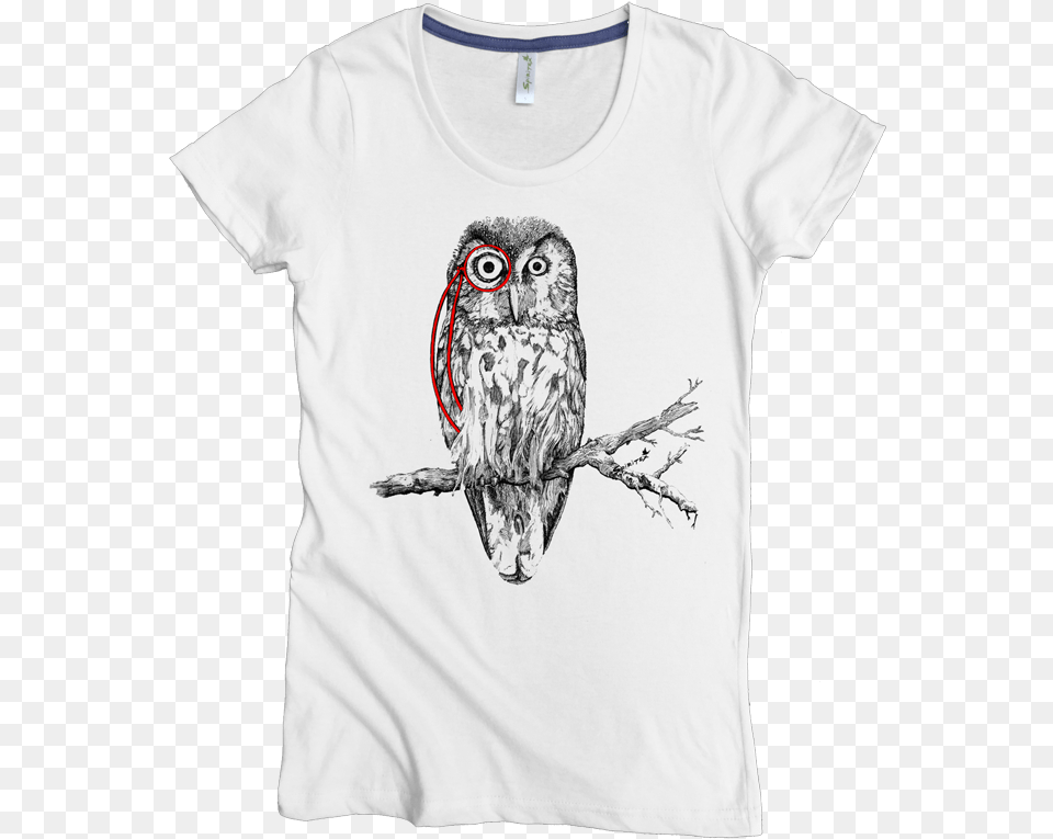 Owl With Monocle W White, Clothing, T-shirt, Animal, Bird Free Transparent Png