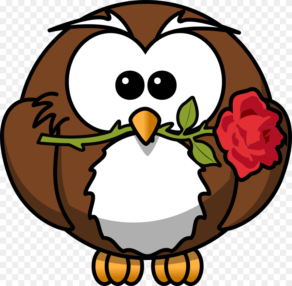 Owl With Rose Clip Arts Nocturnal Animals Clipart, Flower, Plant, Animal, Beak Free Png