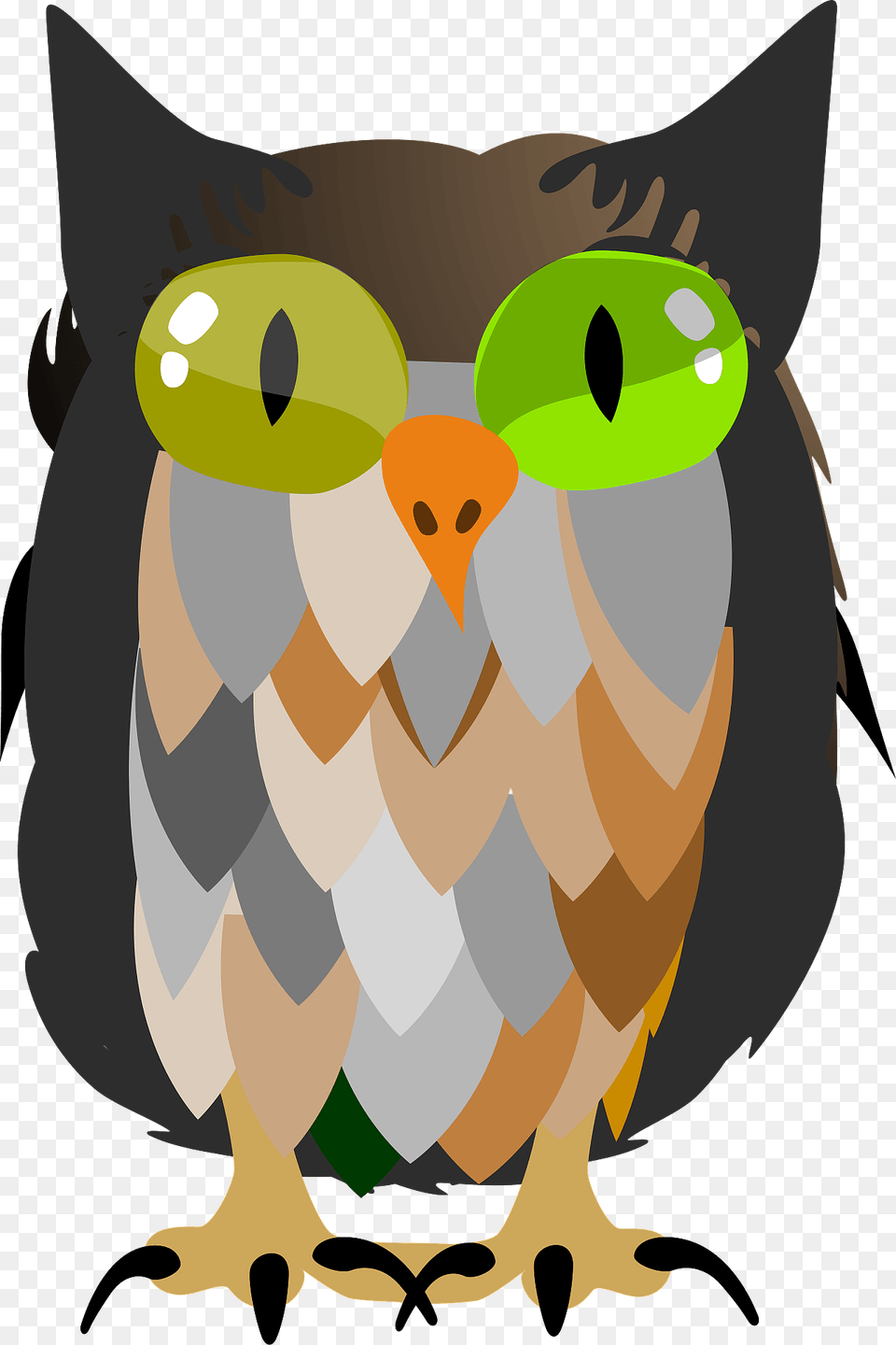 Owl With Two Different Green Eyes Clipart, Animal, Beak, Bird, Fish Png Image