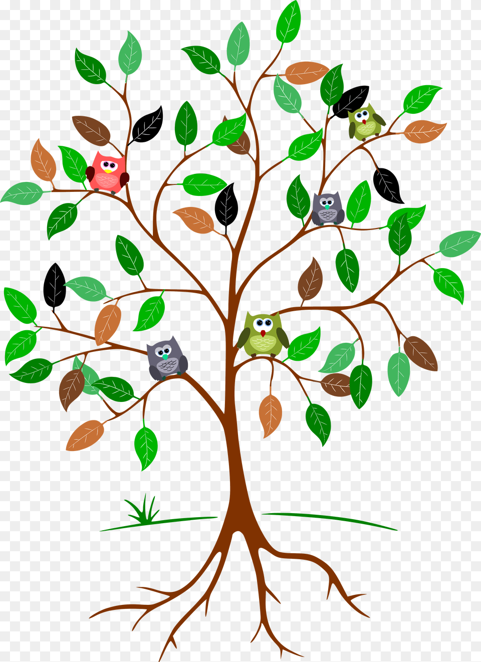 Owls In A Tree Clip Arts Tree With Roots And Leaves, Plant, Leaf, Art, Pattern Free Transparent Png