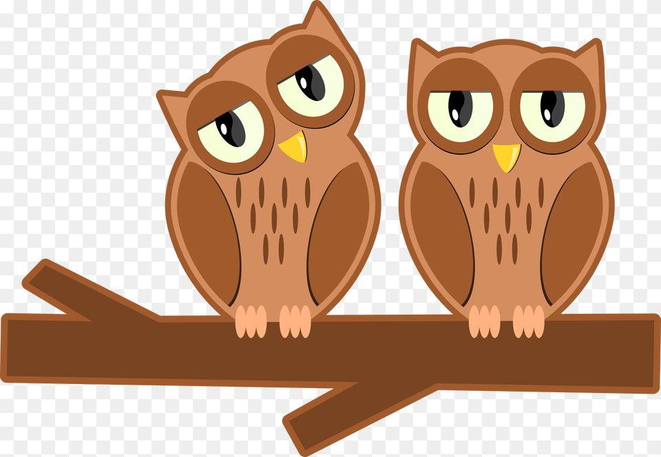 Owls On A Branch Cartoon, Animal, Bear, Mammal, Wildlife Png Image