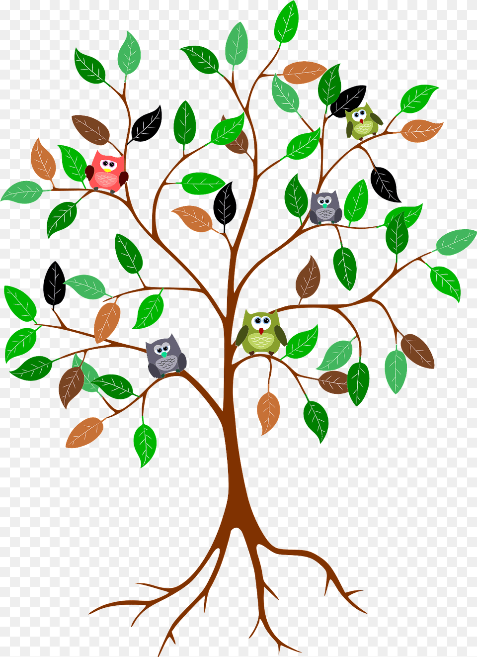 Owls On A Tree Clipart, Pattern, Art, Plant, Leaf Free Transparent Png