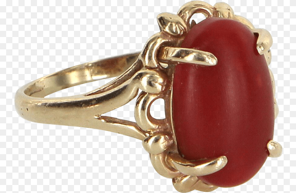 Ox Blood Red Coral Cocktail Ring Vintage 14 Karat Gold Gold Red Coral Ring, Accessories, Jewelry, Gemstone Free Png Download