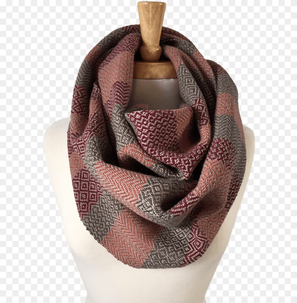 Oxblood Peach And Charcoal Grey Woven Infinity Scarf Scarf, Clothing, Stole Png Image
