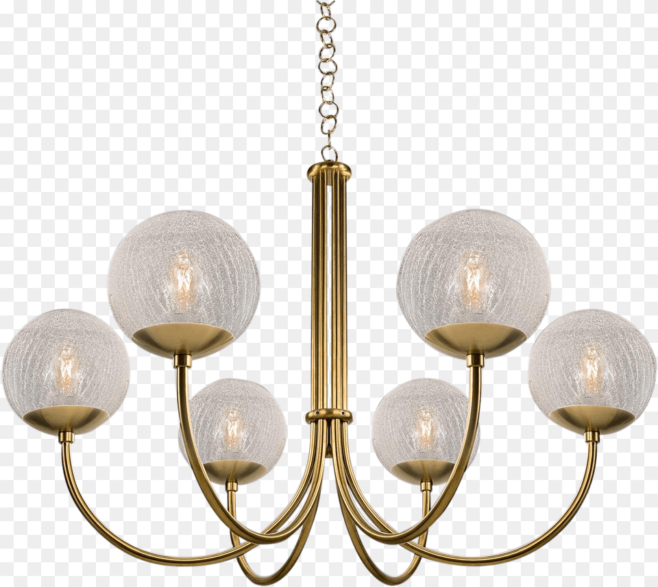 Oxford Brushed Brass 6 Arm Cracked Glass Globes Pendant Chandelier, Lamp Png