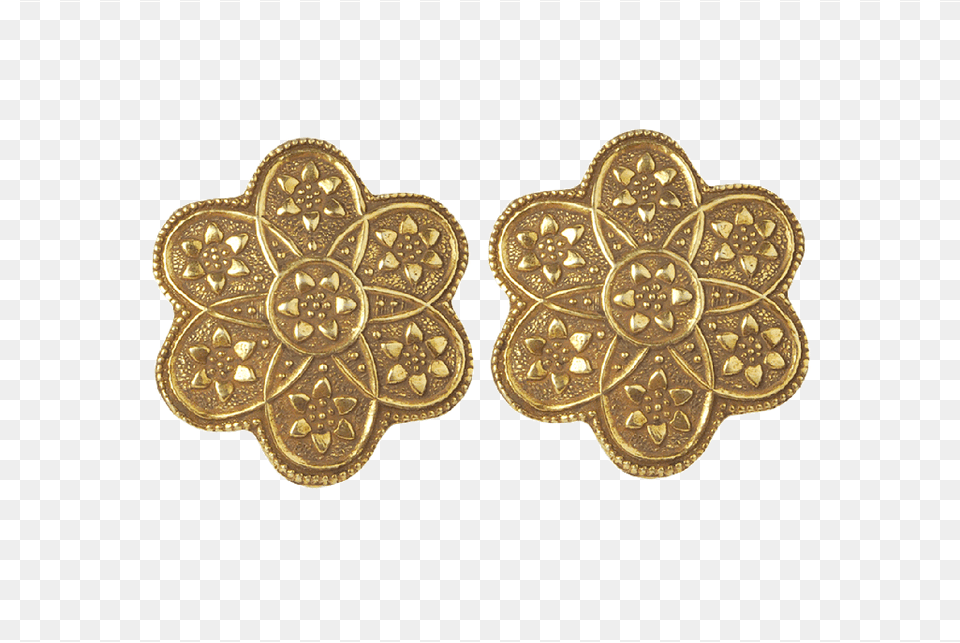 Oxidised Silver Round Flower Earrings With 18 K Gold Round Flower Stus In Gold Plated Sterling Silver, Accessories, Earring, Jewelry, Animal Png