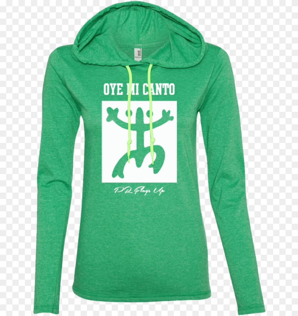 Oye Mi Canto El Coqui Ladies Ls T Shirt Hoodie Hoodie, Clothing, Hood, Knitwear, Long Sleeve Png Image