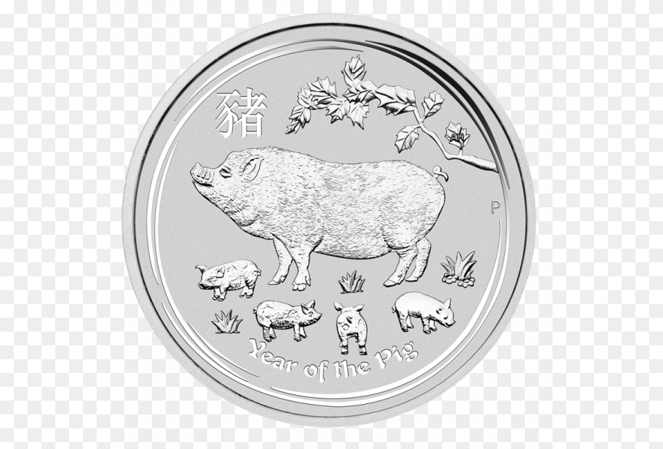 Oz Lunar Ii Pig Silver Coin Year Of The Pig Silver Coin 2019, Animal, Mammal, Money, Dinosaur Png Image