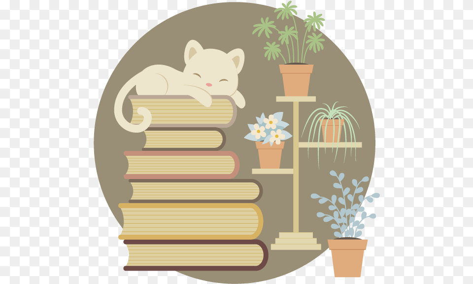 P Books 3 Cats And Books Potted Plant, Plant, Pottery, Animal Free Transparent Png