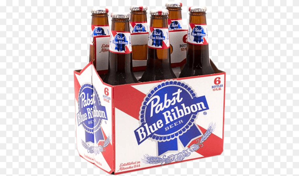 Pabst Blue Ribbon Pabst Blue Ribbon 6 Pack Bottles, Alcohol, Beer, Beer Bottle, Beverage Free Transparent Png