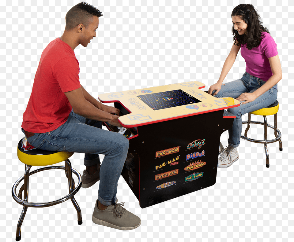 Pac Man Head To Head Arcade Tableclass Lazyload Coffee Table, Adult, Person, Male, Woman Free Transparent Png