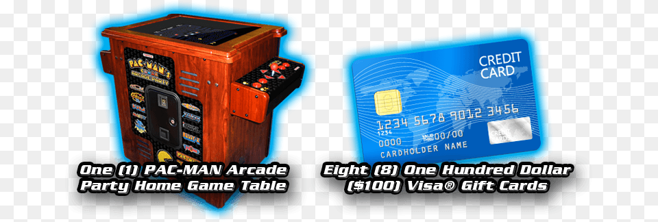 Pac Man Prize Giveaway Namco Pac Man39s Arcade Party Cocktail Arcade Machine, Text, Credit Card, Computer Hardware, Electronics Free Transparent Png