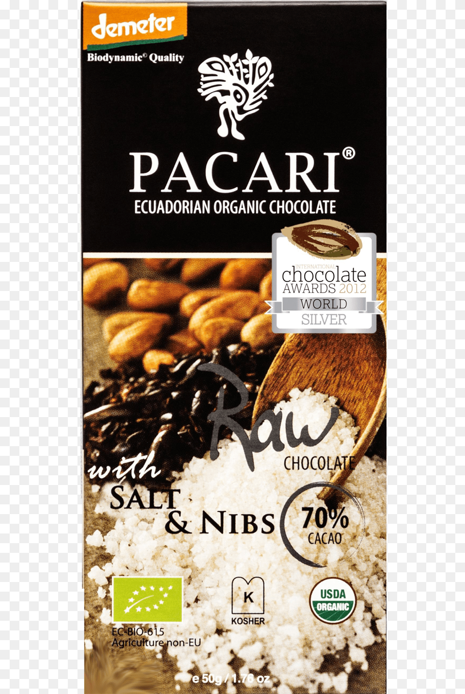 Pacari Raw Chocolate With Salt Amp Nibs 50g Pacari Premium Raw Organic Dark Chocolate Bar, Food, Produce, Bread, Grain Png Image