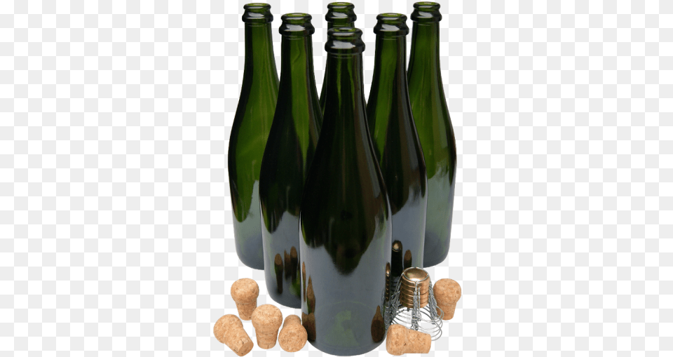 Pack Of 6 Champagne Bottles With Traditional Corks Sparkling Wine Cork Homebrewing, Bottle, Alcohol, Beer, Beverage Free Png