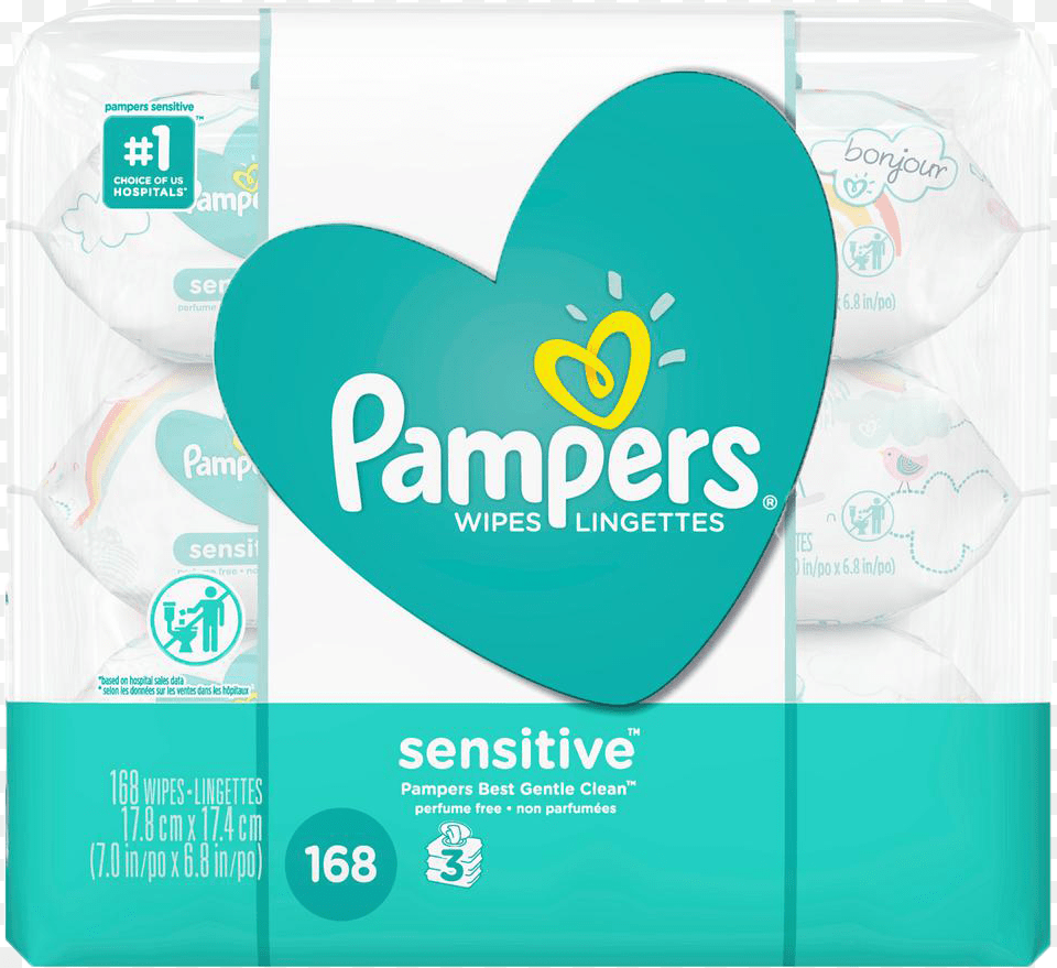 Pack Pampers Sensitive Wipes, Diaper, Paper Png Image