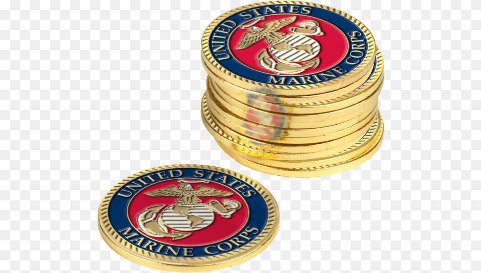 Pack Usmc Emblem Ball Markers Coin, Badge, Logo, Symbol, Gold Png Image