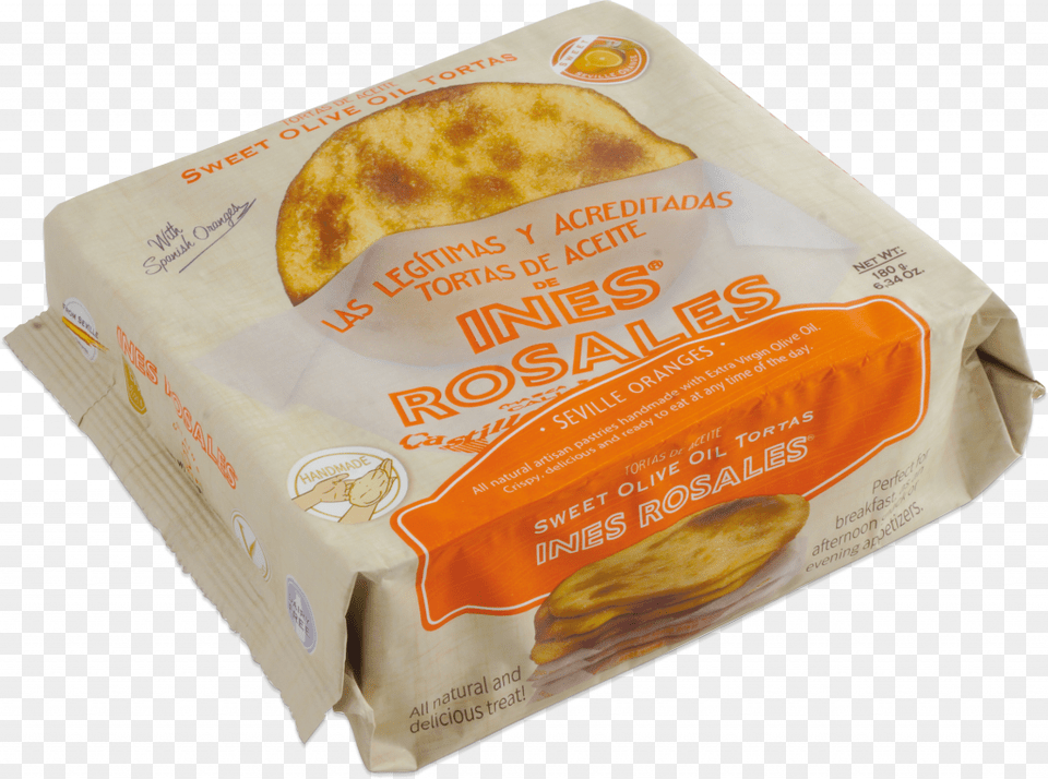 Packaging For Ines Rosales Sweet Olive Oil Tortas Potato Bread, Food, Pita, Person Png Image