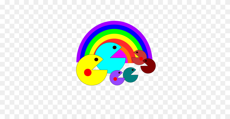 Pacman Family In Front Of A Rainbow Vector Clip Art Public, Baby, Person Free Png