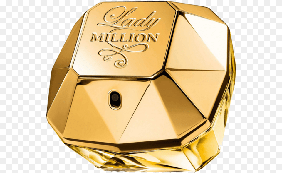 Paco Rabanne Lady Million, Gold, Box, Bottle, Cosmetics Png Image