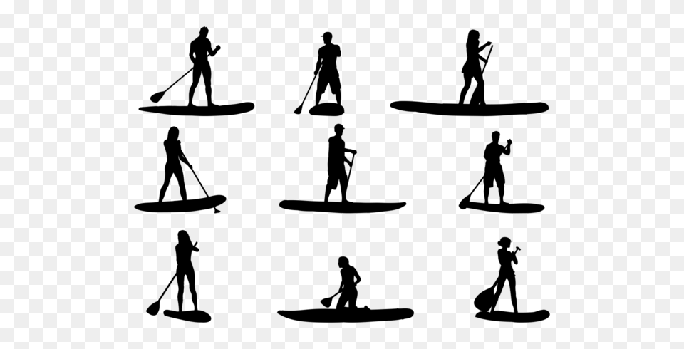 Paddleboard Silhouettes Vectors, Gray Free Png
