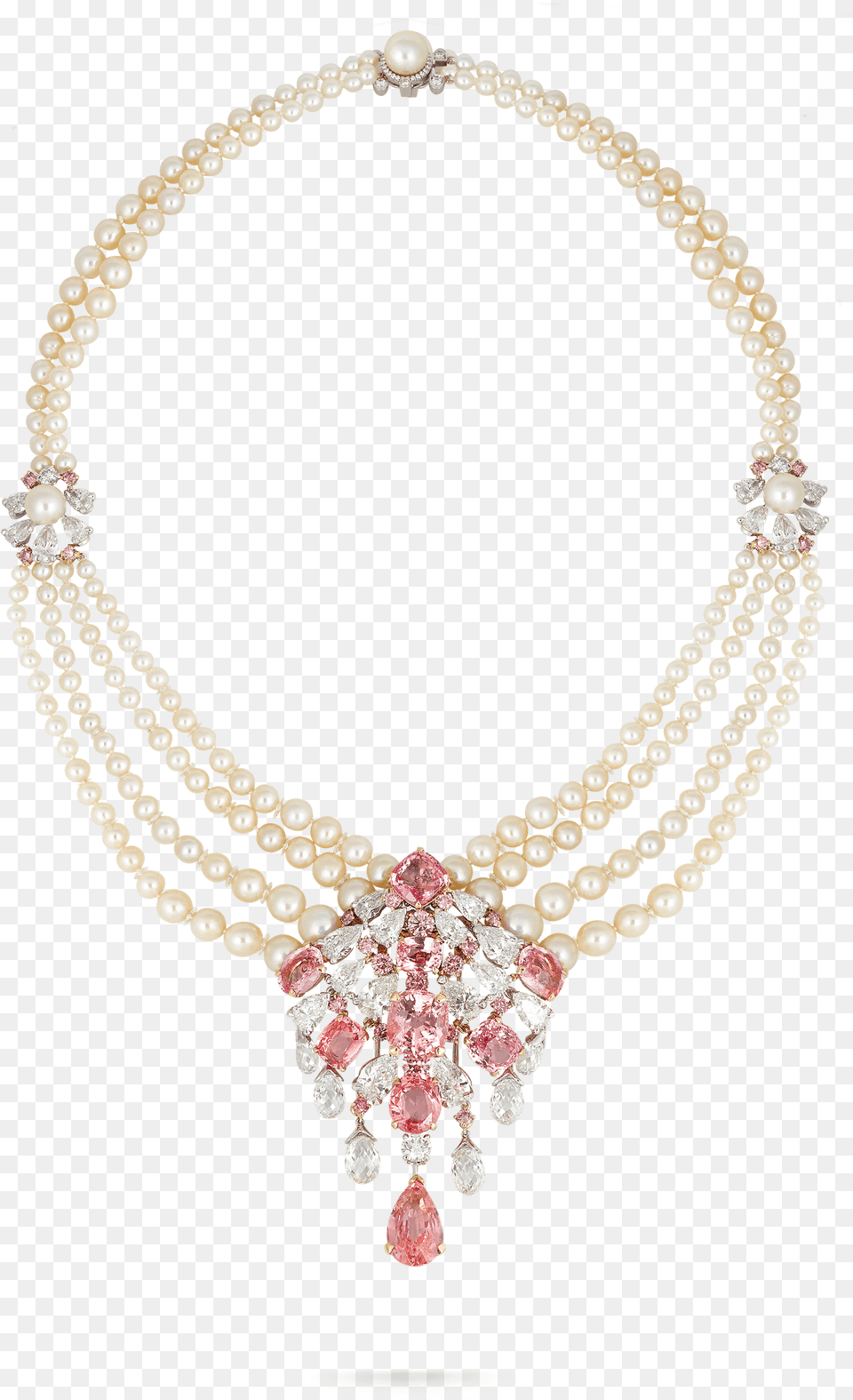 Padparadscha Sapphire And Pearl Necklace Padparadscha Sapphire High Jewelry, Accessories, Diamond, Gemstone Png