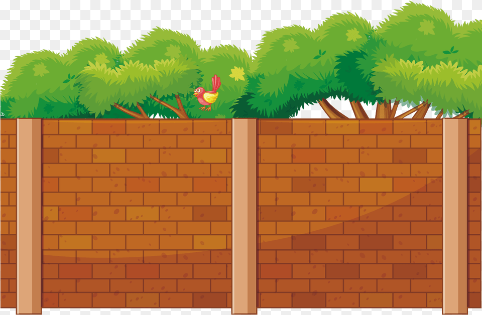 Pagar Tembok Vector Clipart Download Wall, Architecture, Brick, Building, Potted Plant Png Image