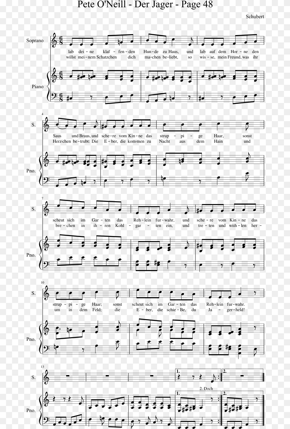 Page 48 Sheet Music Composed By Schubert Sheet Music, Gray Png Image