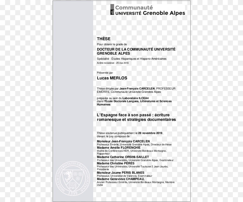 Page De Garde Thse Universit Grenoble Alpes, Text Free Png Download